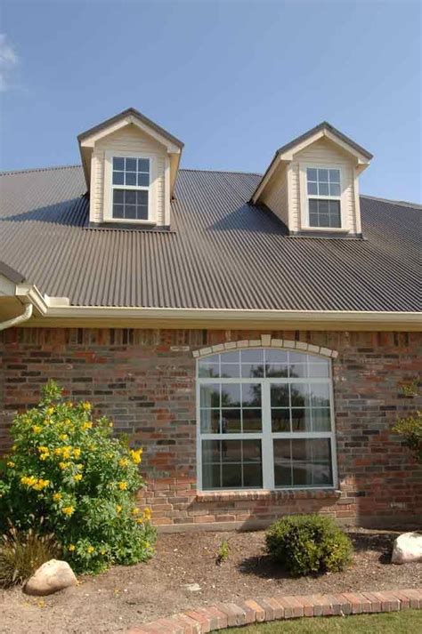 burnished slate metal roof on brick house|burnished slate metal roof.